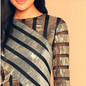 Mesh & Sequin Panel Striped Dress